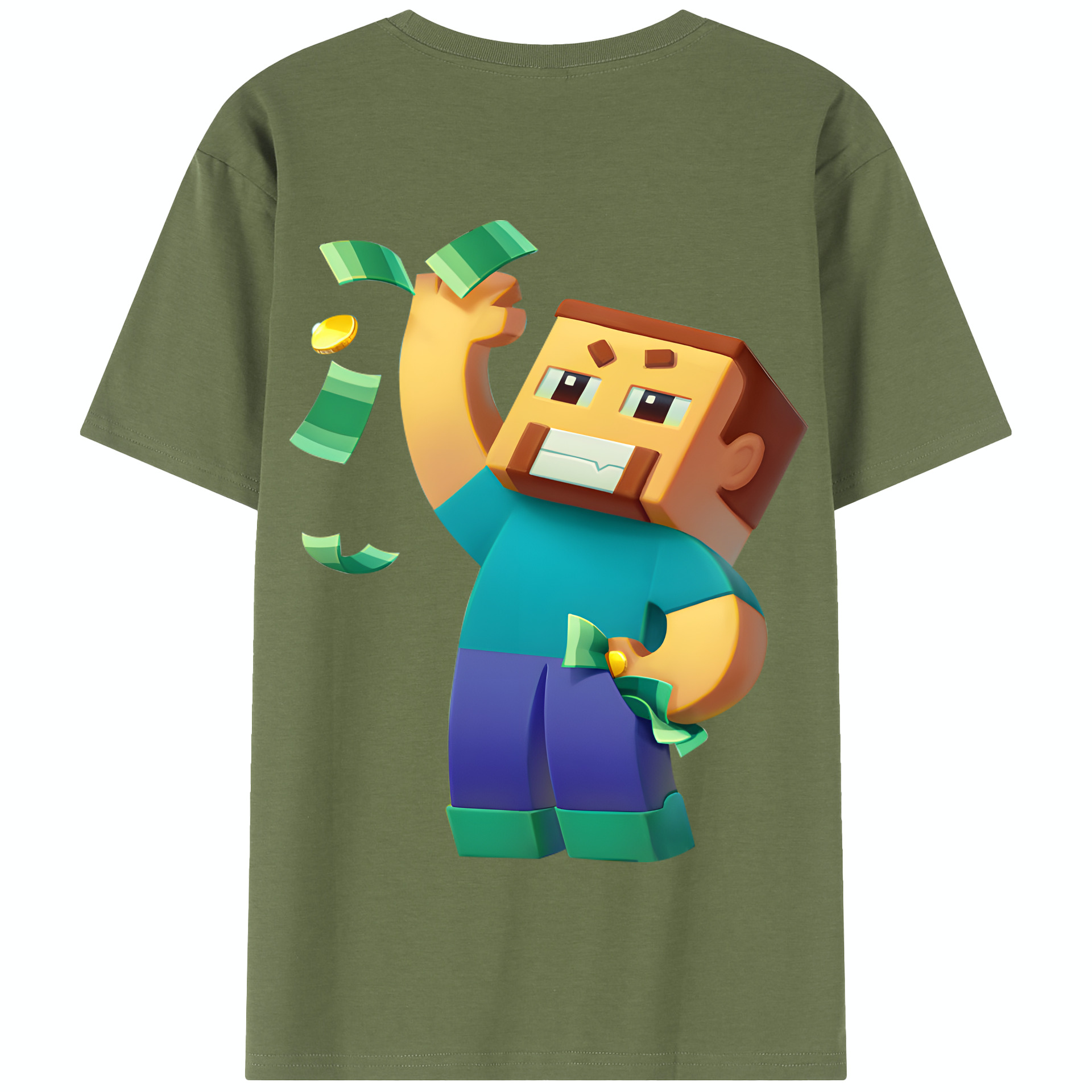 （画像用） マインクラフト ブロックの世界 Minecraft MC Block world 綿100％半袖Tシャツ（背面プリント）